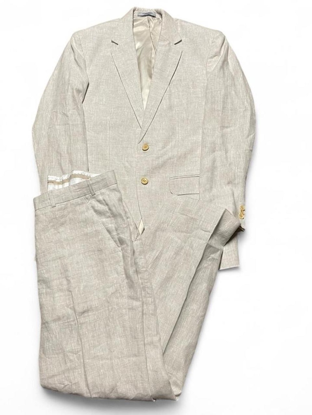 StudioSuits Tailored Fit Linen Blend 2PC Suit 40L Jacket 36x34 Pants Summer